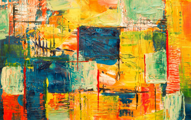 abstract artwork cubes red yellow blue